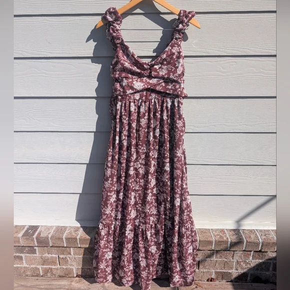 Altar'd State Dress NWT Size M Brown Floral Flowy Lined Maxi Fairy Cottagecore - Picture 3 of 7